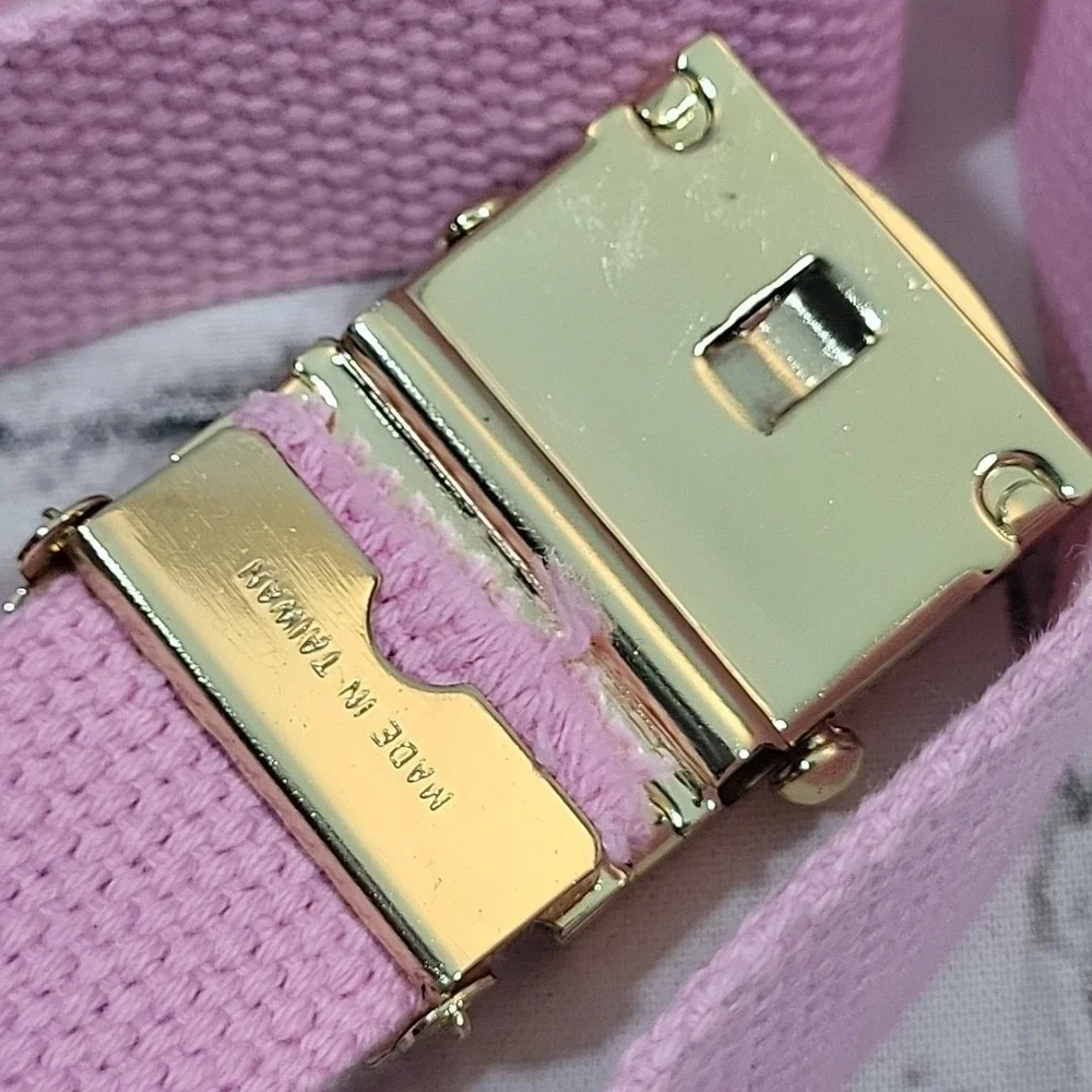 Pink Woven Adjustable Web Belt Gold-Tone Slider Belt Fits Upto 34